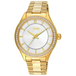 Reloj analógico T-Shine de acero IP dorado con zirconias cúbicas