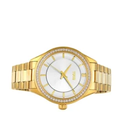 Reloj analógico T-Shine de acero IP dorado con zirconias cúbicas