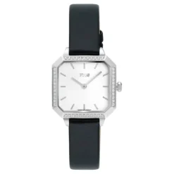 Reloj con movimiento suizo analógico de acero con 0,40 ct en diamantes y brazalete de piel negra Les Classiques