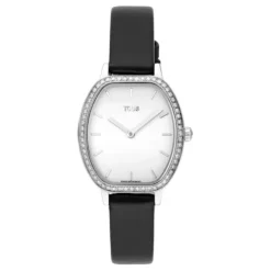 Reloj con movimiento suizo analógico de acero con 0,54 ct en diamantes y brazalete de piel negra Les Classiques