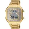 Reloj digital con brazalete de acero IPG dorado y zirconitas D-BEAR