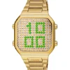 Reloj digital con brazalete de acero IPG dorado y caja con leds D-BEAR