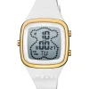 Reloj digital con correa de silicona en color blanco y caja de acero IPG dorado TOUS B-Time