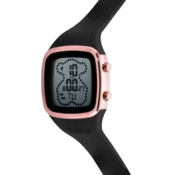 Reloj digital con correa de silicona en color negro y caja de acero IPRG rosado TOUS B-Time