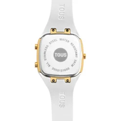Reloj digital con correa de silicona en color blanco y caja de acero IPG dorado TOUS B-Time