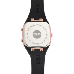 Reloj digital con correa de silicona en color negro y caja de acero IPRG rosado TOUS B-Time