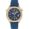 Reloj gmt automático con correa de silicona azul marino, caja de acero IPG dorado y esfera de nácar TOUS Now
