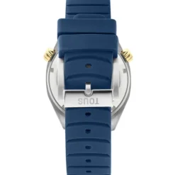 Reloj gmt automático con correa de silicona azul marino, caja de acero IPG dorado y esfera de nácar TOUS Now