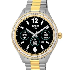 Reloj smartwatch con brazalete de acero, acero IP dorado y zirconias blancas T-Shine Connect